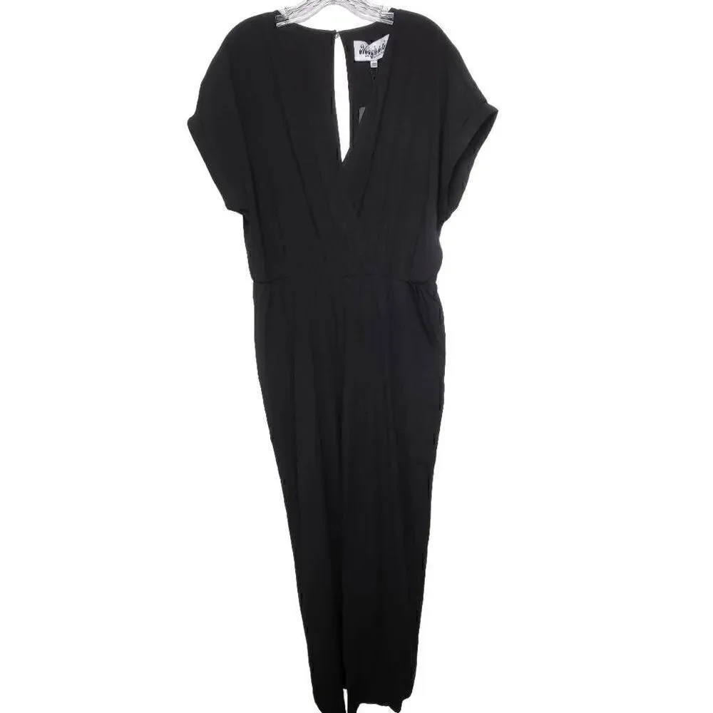 Meghan LA Wonderland Jumpsuit Wide Leg Surplice V-Neck in Black Size XXXL